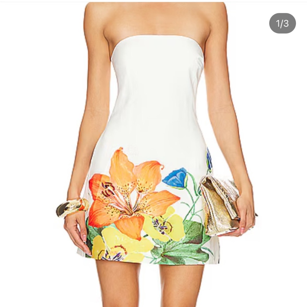 REVOLVE Strapless Dress with Bold Floral Design